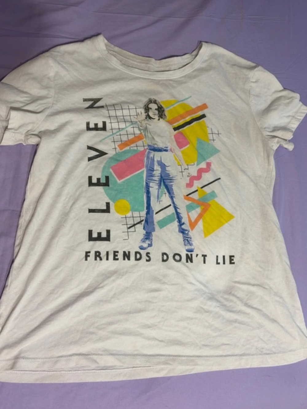 Netflix White T-Shirt with Red Stranger Things Logo and Multicolor Accents